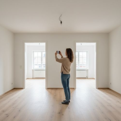 Frau macht Fotos für Umzugscheckliste